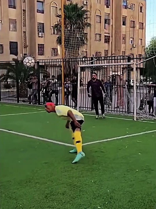 Choucha attacking the ball in a cage pitch