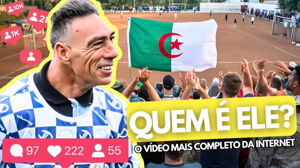 Brazilian video thumbnail asking who Choucha is, with Algerian fans and a flag